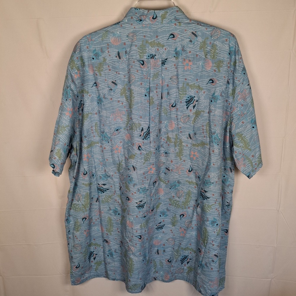 DAVID'S WEAR Men's 2XL Shirt Blue Pink Marine Life Fish Short Sleeve Button Down - Picture 10 of 12
